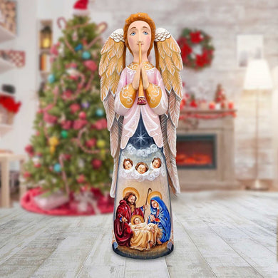 Nativity Angel Hand-Painted WOODCARVED Figurine by G. DeBrekht - Nativity Holiday Decor - 250051