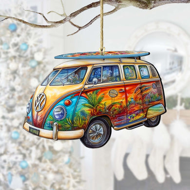 Beach Themed Ornaments - Hippie Van Wooden Ornaments by G.Debrekht Coastal Holiday Decor - 8688203