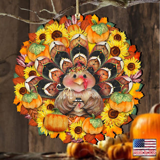 Turkey Wreath Wooden Ornaments - Thanksgiving Halloween Decor by Jamie Mills-Price - 8185305-3-MP