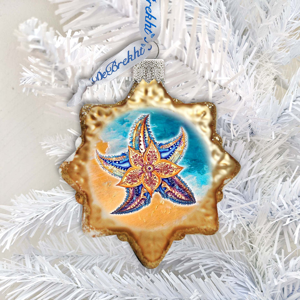 Coastal Christmas Ornaments - Mosaic Starfish Keepsake Glass Ornaments by G. Debrekht - Christmas Decor - 777410