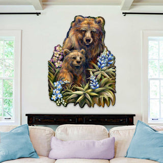 Grin & Bear it Grizzly Mother & Cub Wall Art by J. Bergsma - Wildlife Holiday Decor - 8591947W-JB