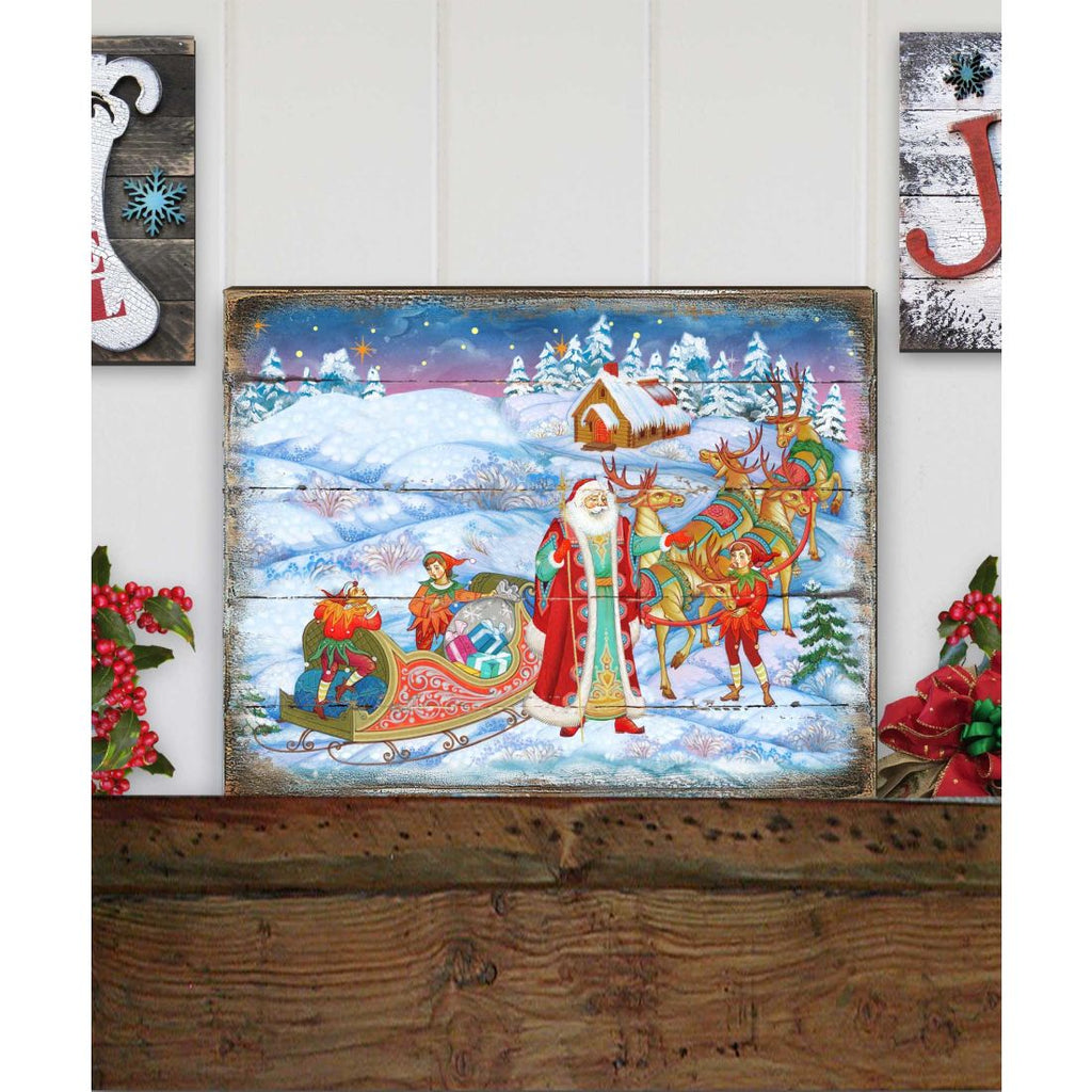 Bellowed Carrier Santa Wooden Wall Art by G. DeBrekht - Christmas Santa Snowman Decor - 8173843B