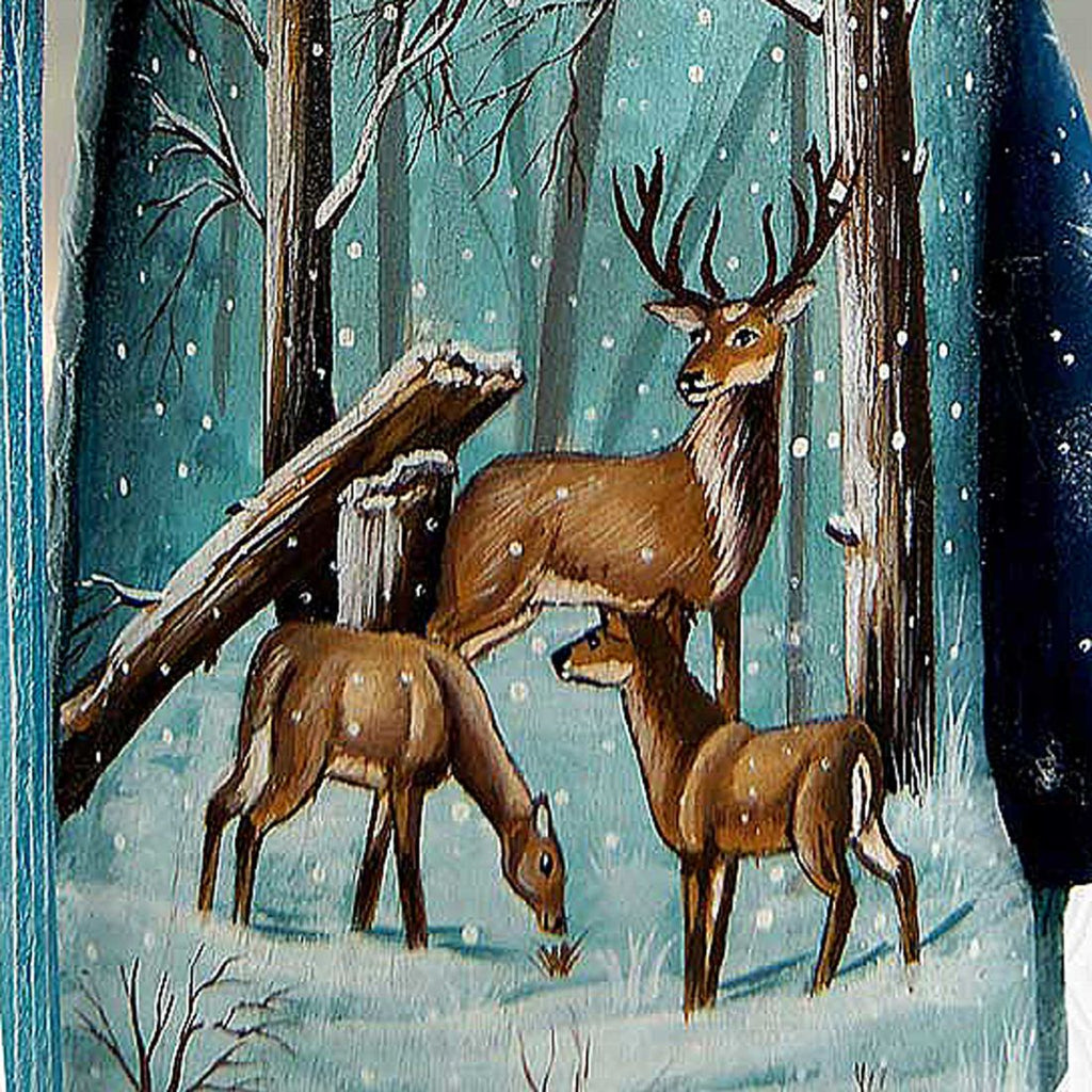Adoration Santa and Deer Hand-Painted WOODCARVED Figurine by G. DeBrekht - Wildlife Holiday Decor - 8214454 *** PRE-ORDER - Handmade Just for You! ***