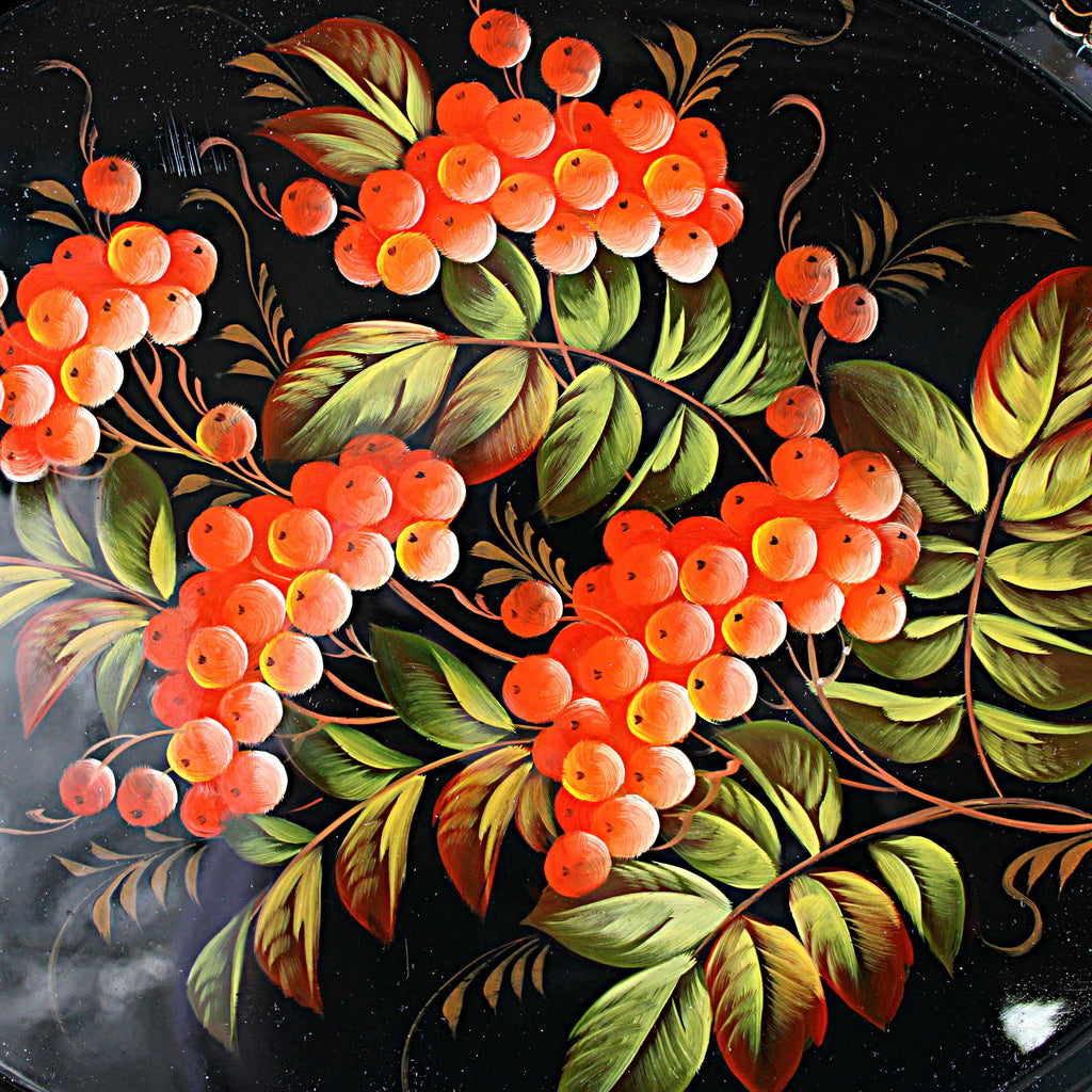 Authentic Zhostovo Floral Hand-Painted Metal Tray 15x12 - Unique Kitchenware and Gift Handmade Decorative Art One-of-a-Kind Work of Art by G. Debrekht Functional Kitchenware Table and Unique Wall Decor