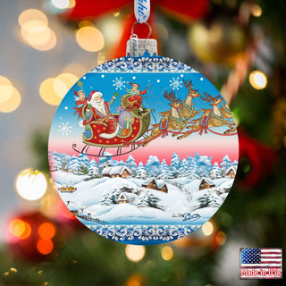 Up-Up and Away Glass Ornament by D. Gelsinger - Christmas Santa Snowman Decor - 71160