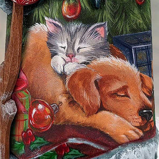 Father Frost Pets Santa Hand-Painted WOODCARVED Figurine by G. DeBrekht - Wildlife Holiday Decor - 821508-9 *** PRE-ORDER - Handmade Just for You! ***