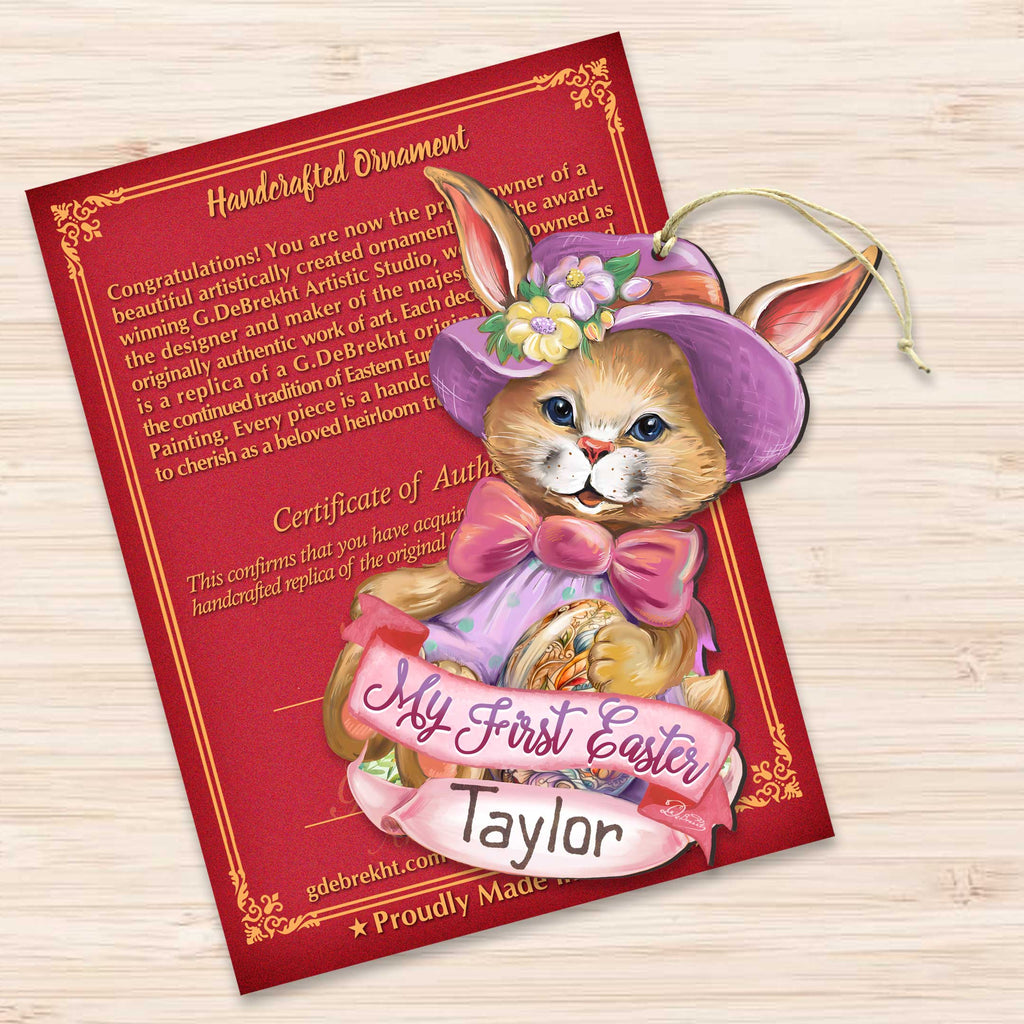 Personalized Baby Gift, Easter Wooden Ornament, Easter Basket Tag - Baby Name My First Easter Bunny Wooden Ornaments by G. Debrekht Easter Spring Decor - 8652783P-24