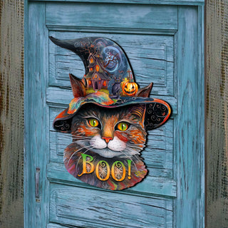 Halloween Cat in a Hat Holiday Door Decor by G. DeBrekht - Halloween Decor - 8652792H