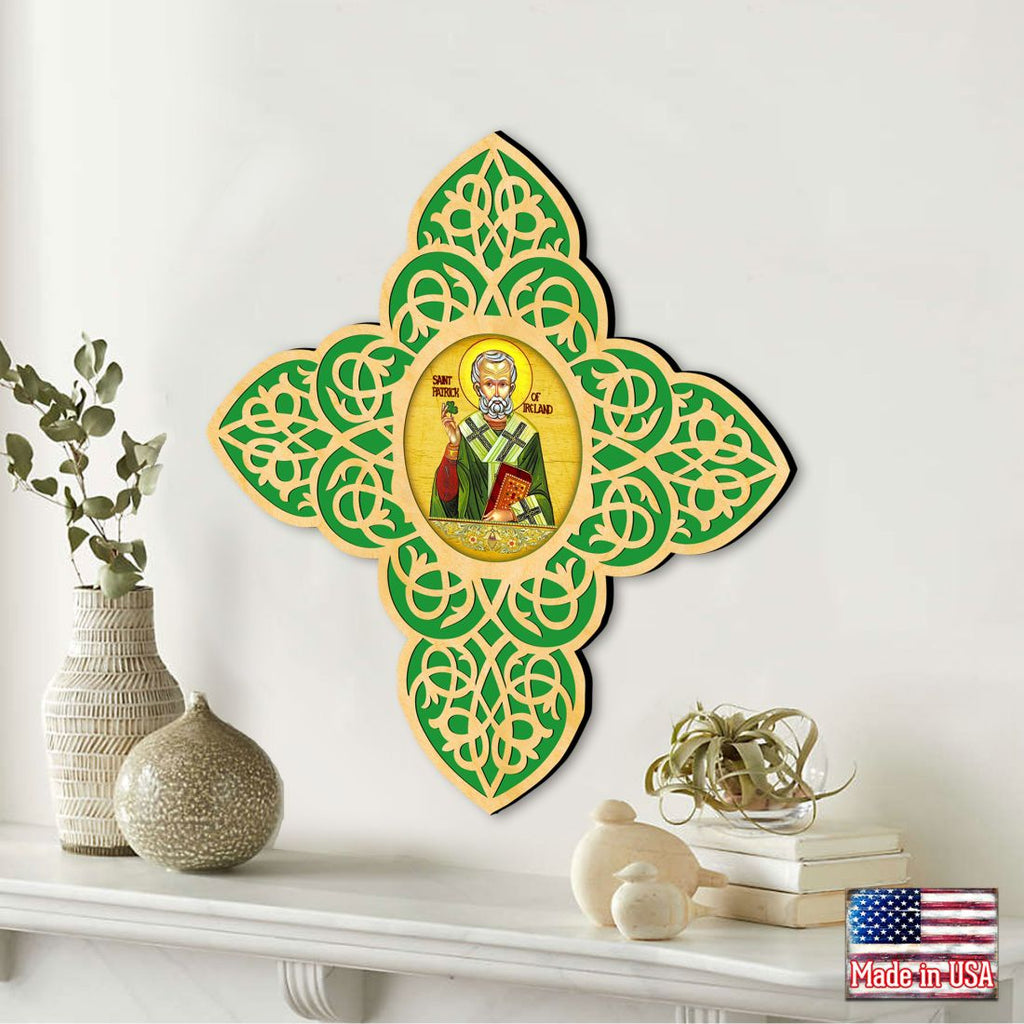 Saint Patrick Filigree Wooden Cross by Museum Icons - Celtic Decor - 88460
