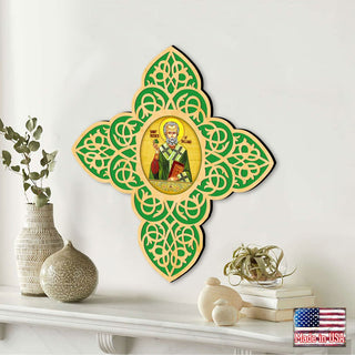 Saint Patrick Filigree Wooden Cross by Museum Icons - Celtic Decor - 88460