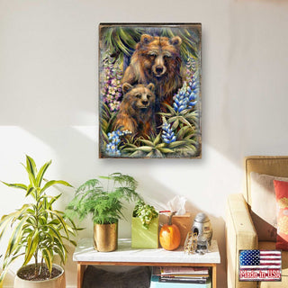 Grin & Bear it Grizzly Mother & Cub Wooden Wall Art by J. Bergsma - Nature Wildlife Decor - 8592947BP-JB