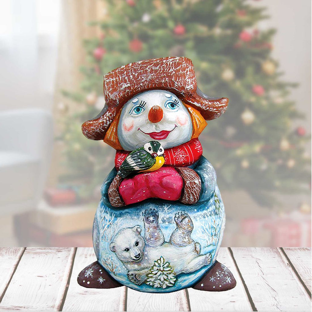 Polar Bear with Bird Santa Hand-Painted WOODCARVED Masterpiece by G. DeBrekht - Wildlife Holiday Decor - 8215883 *** PRE-ORDER - Handmade Just for You! ***