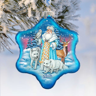 Santa Arctic Story Snowflake Glass Ornament by G. DeBrekht - Christmas Santa Snowman Decor - 754-011B