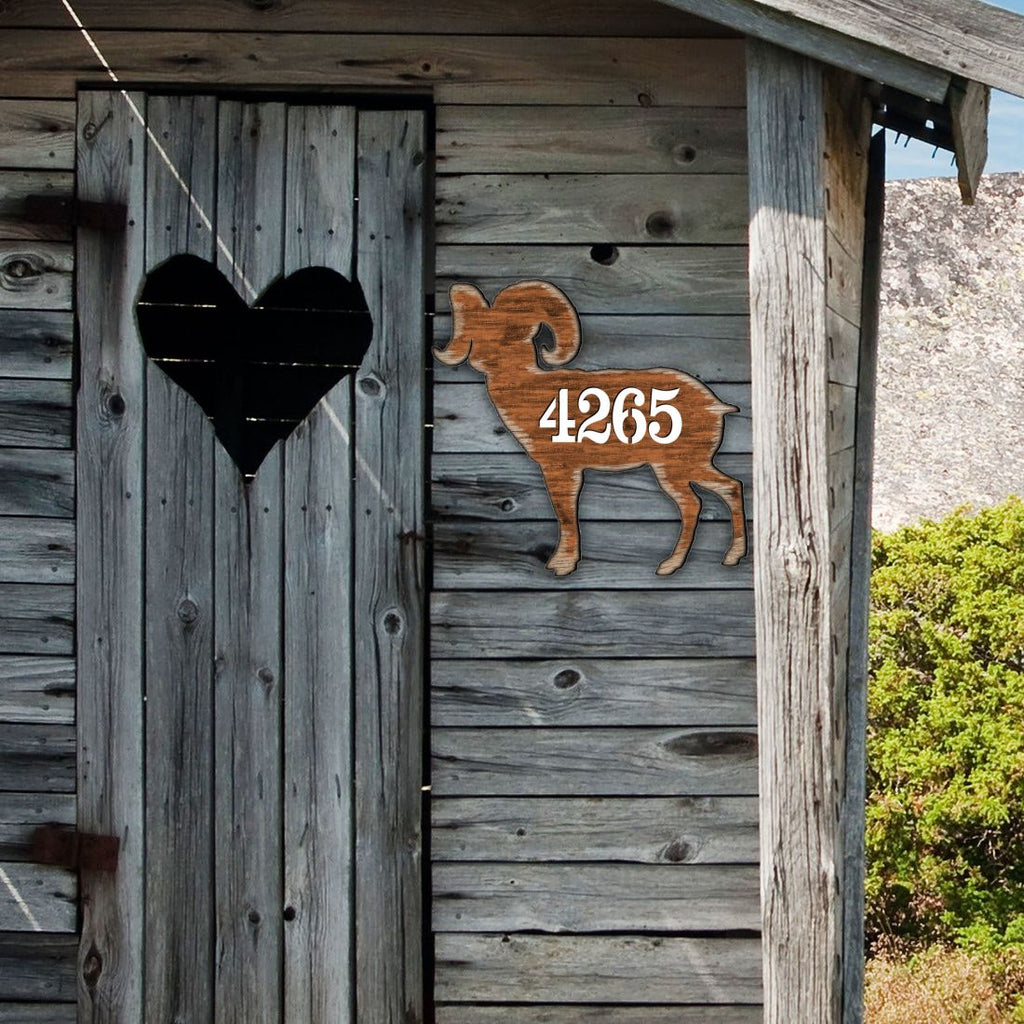 Ram Wooden Custom House Number Sign by G. DeBrekht - Nature Wildlife Decor - Handcrafted Wooden Handcrafted Wooden Handcrafted Wooden Address Sign - MA8198228
