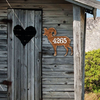 Ram Wooden Custom House Number Sign by G. DeBrekht - Nature Wildlife Decor - Handcrafted Wooden Handcrafted Wooden Handcrafted Wooden Address Sign - MA8198228