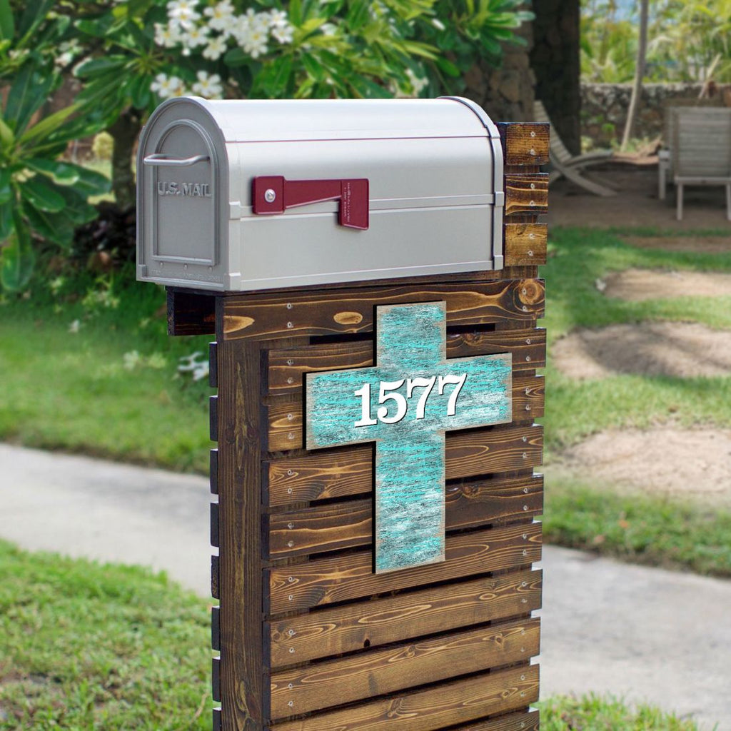 Cross Wooden Custom House Number Sign - Easter Spring Decor - Handcrafted Wooden Handcrafted Wooden Address Sign - MA8198313