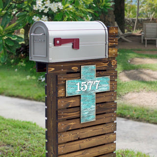 Cross Wooden Custom House Number Sign - Easter Spring Decor - Handcrafted Wooden Handcrafted Wooden Address Sign - MA8198313