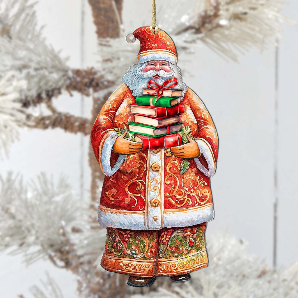 Santa's Book Collection Wooden Ornaments by G. Debrekht - Christmas Santa Snowman Decor - 8691405