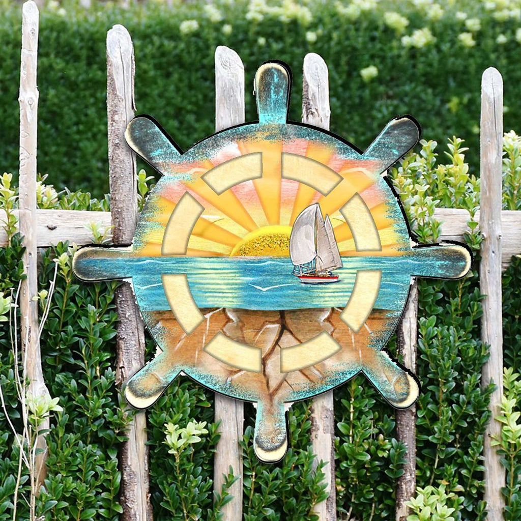 Captains Wheel Coastal Outdoor Decor Large Ornament by G. DeBrekht - Coastal Holiday Decor - 8198536M