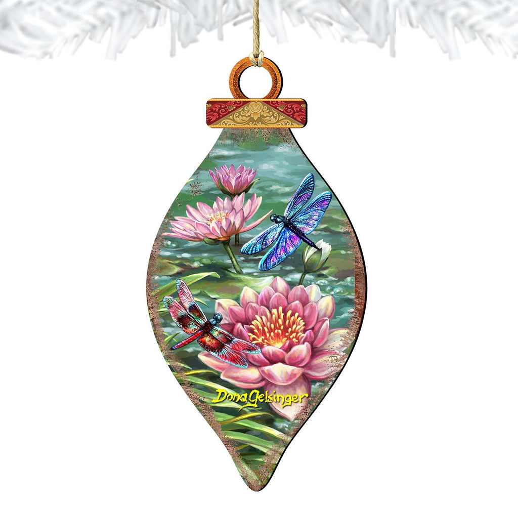 Dragonflies and Water Lilies Wooden Ornaments by Gelsinger - Wildlife Holiday Decor - 8041165-DG