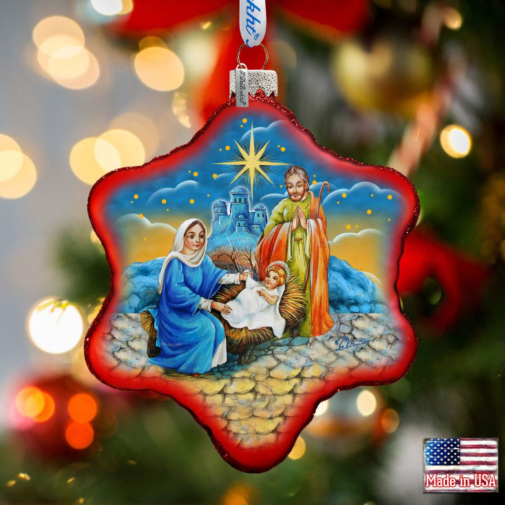 Holy Family Snowflake Glass Ornament by G. DeBrekht - Nativity Holiday Decor - 73552S