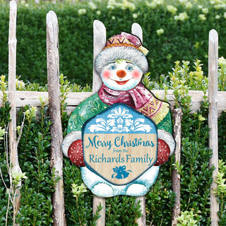 Merry Christmas Snowman Door Decor Family Name by G. DeBrekht - Christmas Santa Snowman Decor - 8116010H