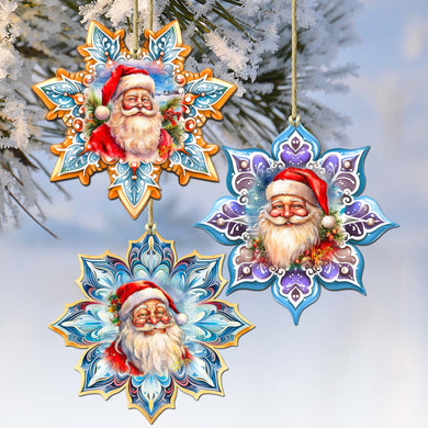 Santa's Smile Snowflake Eco Wood Ornaments Set of 3 by G. Debrekht - Christmas Decor - 8090148-S3