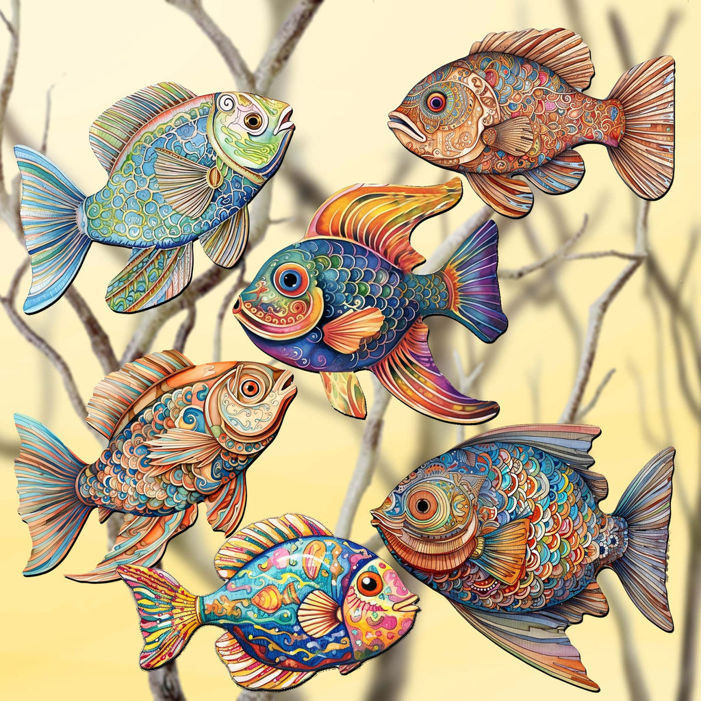 Coastal Fish Clip-On Eco Wood Decorative Ornaments Set of 6 by G. Debrekht - Coastal Decor - 8090034C-S6