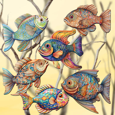 Coastal Fish Clip-On Eco Wood Decorative Ornaments Set of 6 by G. Debrekht - Coastal Decor - 8090034C-S6