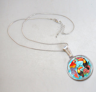 Toucan Silver Plated Mother of Pearl Jewelry Pendant Necklace - 44041