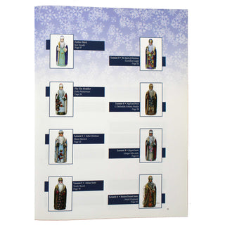 a collection of figurines, including Santa Claus, a reindeer, and other Christmas-themed characters, arranged in a grid format.