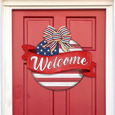 Front door welcome sign American flag porch wreath Main entrance banner Welcome sign - Wooden front porch decor - 933103H