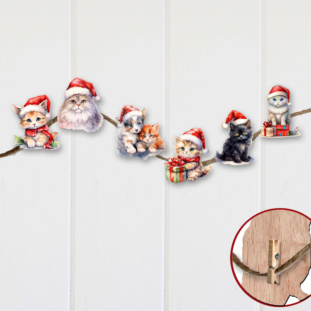 Christmas Cats Clip-On Eco Wood Decorative Ornaments Set of 6 by G. Debrekht - Christmas Decor - 8090016C-S6