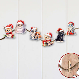 Christmas Cats Clip-On Eco Wood Decorative Ornaments Set of 6 by G. Debrekht - Christmas Decor - 8090016C-S6