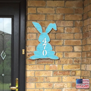Bunny Easter Vertical Personalized House Number Sign - Easter Spring Decor - Handcrafted Wooden Address Sign - MA981343