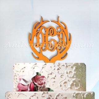 Wedding Cake Topper - Personalized Cake Topper, Deer Antlers Three letter Cake Topper, Wooden Cake Topper, Unpainted
