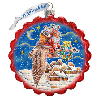 Santa on Goose Wreath Glass Ornament by G. DeBrekht - Christmas Santa Snowman Decor - 759-036