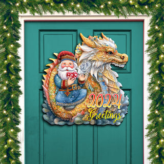 2024 Dated Santa with Dragon Holiday Door Decor by G. Debrekht - Christmas Santa Snowman Decor - 8611088H