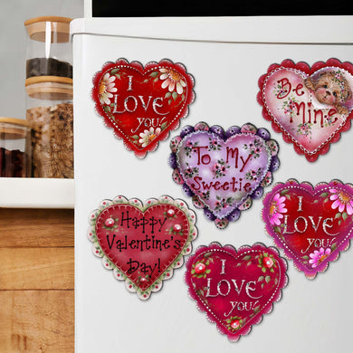 Hearts of Love Decorative Eco Wood Magnets Set of 6 - Family Love Decor - 8090128G-S6