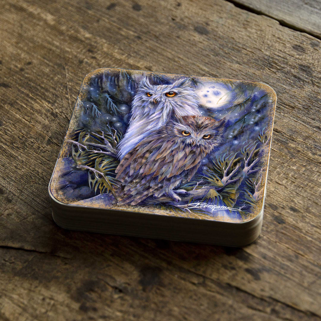 Night Watch Owls Wooden Cork Coasters Gift Set of 4 by J. Bergsma - Wildlife Decor - 8199465C-S4
