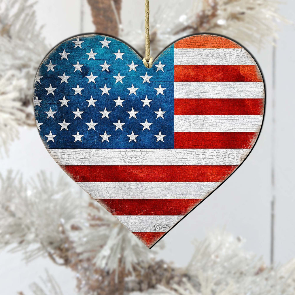 Patriotic Heart Wooden Ornaments - American Christmas Decor - 8187130-2