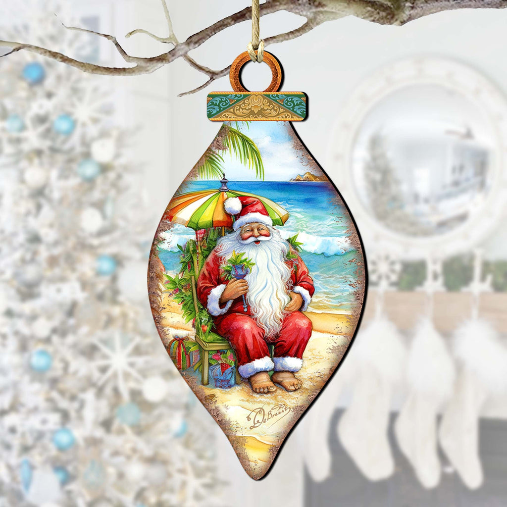Santa on the Beach Decorations Santa's Beach Break Wooden Ornaments by G.Debrekht Coastal Holiday Decor - 8688182