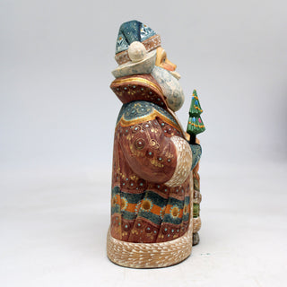 One-of-a-Kind Santa with Boy WOODCARVED Figurine 7x3x4.5