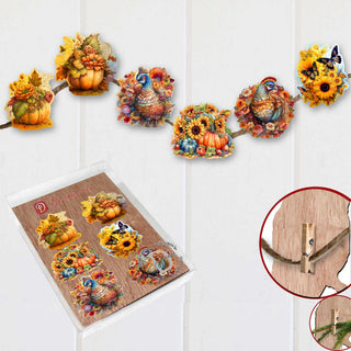 Happy Thanksgiving Clip-On Eco Wood Decorative Ornaments Set of 6 by G. Debrekht - Thanksgiving Decor - 8090018C-S6
