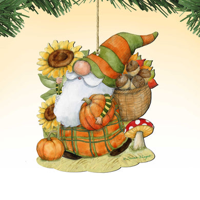Fall Decoration Harvest Gnome - Cornucopia Ornament Handmade Gift for Autumn Adornment - Wooden Ornament by Susan Winget - Item 8471208-SW
