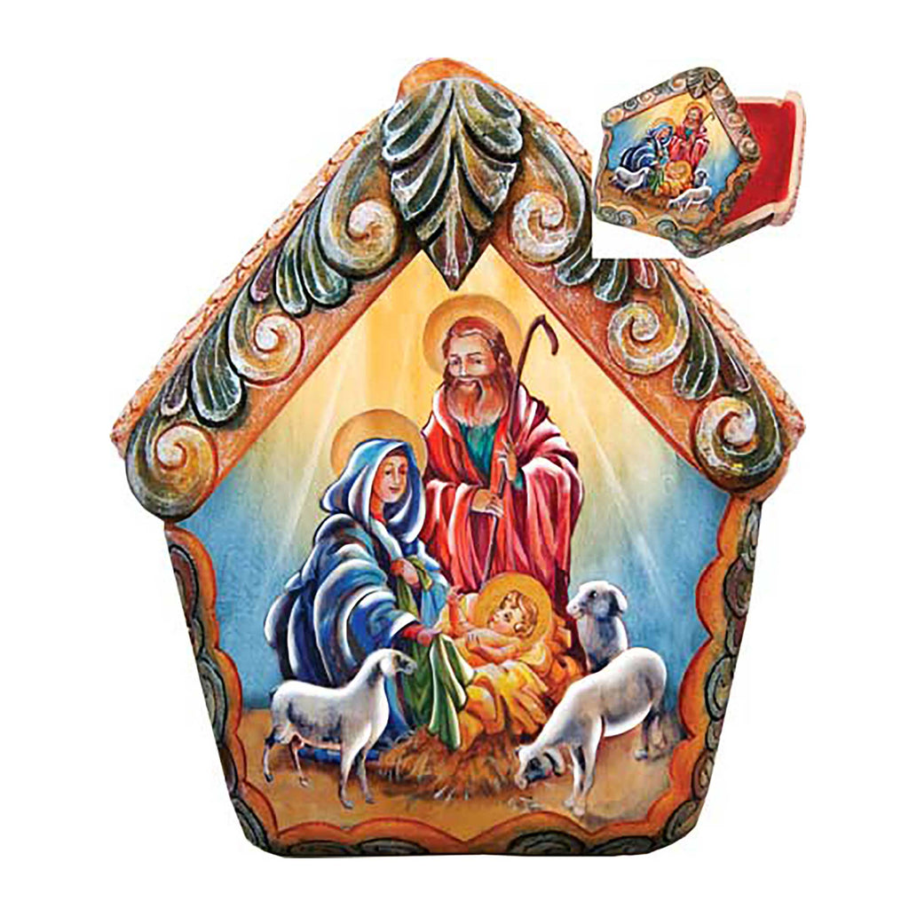 Nativity Scene Wrapped Wishes Dome Box Handcrafted Christmas Figurine - G. DeBrekht - Christmas Santa Snowman Decor - 585721