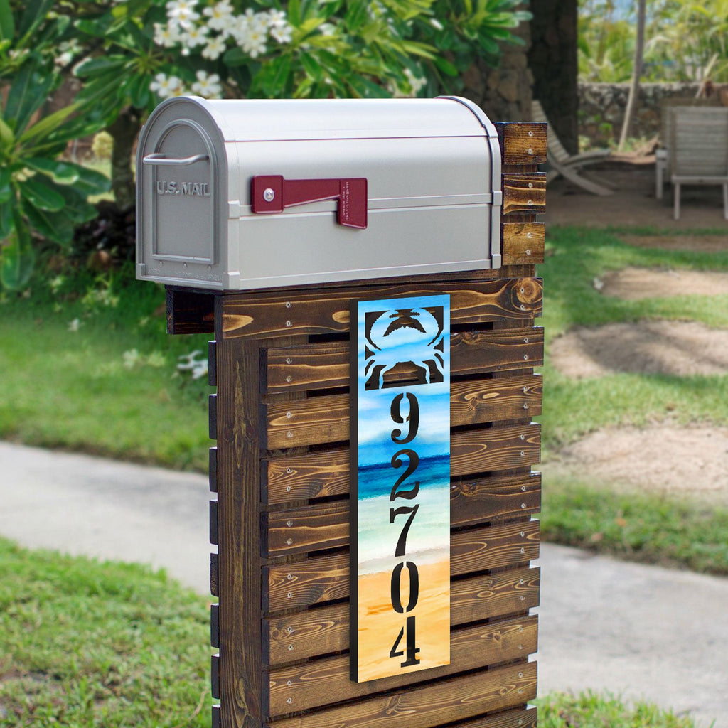 Beach House Numbers - Custom Coastal Door Number Sign - Crab Wooden Cottage Number Plaque - Nautical Home Address Sign MA989809