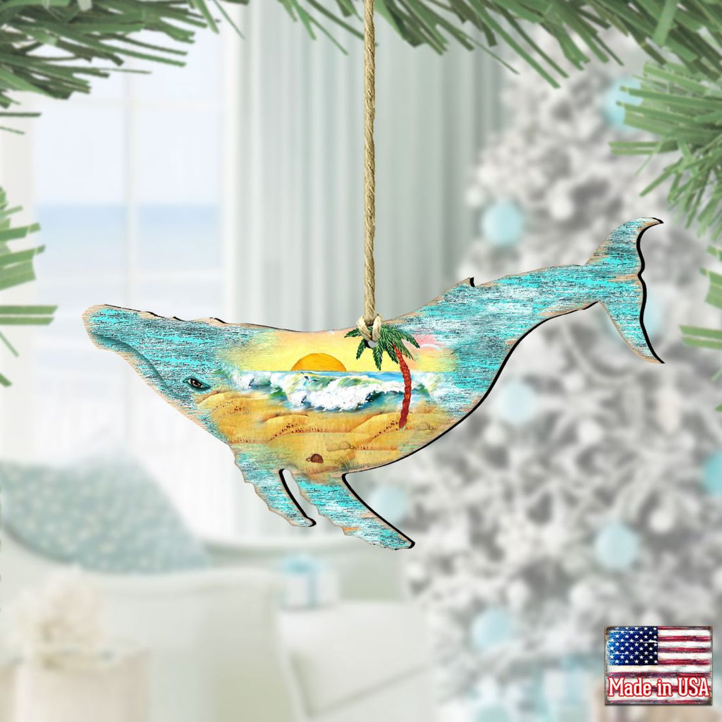 Rustic Humpback Whale Wooden Ornaments by G. DeBrekht - Coastal Holiday Decor - 8198516-2
