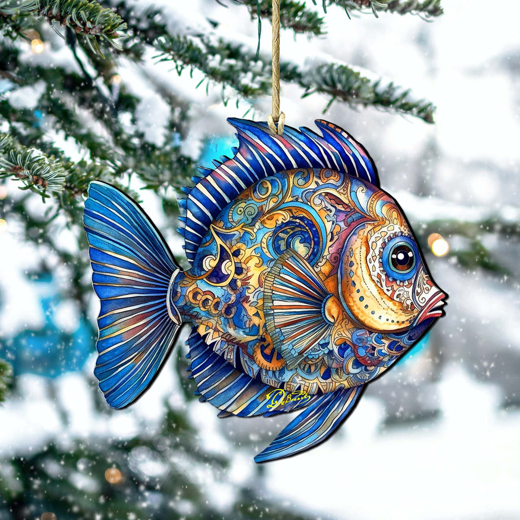 Holiday Coastal Ornaments - Turquoise Tide Fish Wooden Ornaments by G.Debrekht Coastal Holiday Decor - 8688305