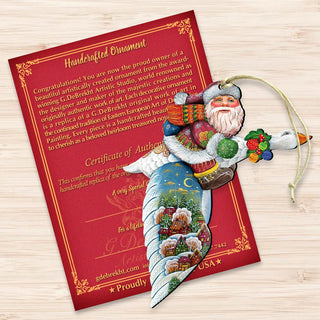 Goose Traveling Santa Wooden Ornaments by G. DeBrekht - Christmas Santa Snowman Decor - 8114060